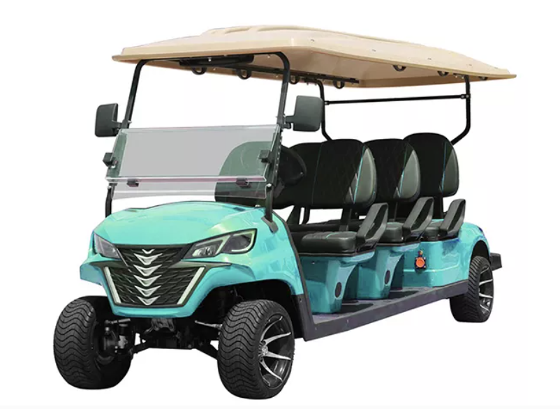 Image of a sleek, modern golf cart, showcasing its design and functionality, ideal for leisurely rides on golf courses or for personal transport.